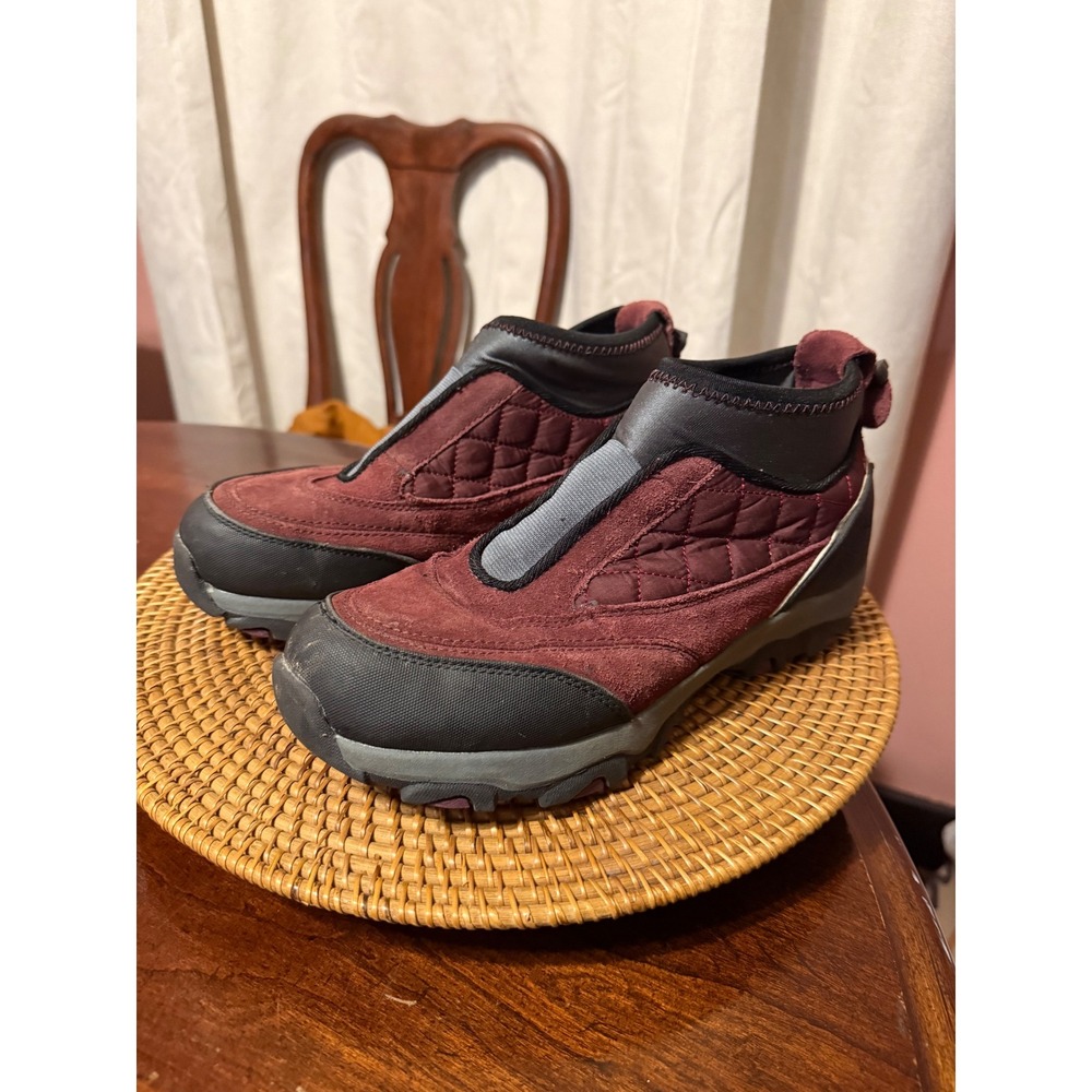 Lands End Womens 9.5 Burgundy Suede Quilted Ankle Snow Boots V2442 F2969 394044 - Picture 1 of 11